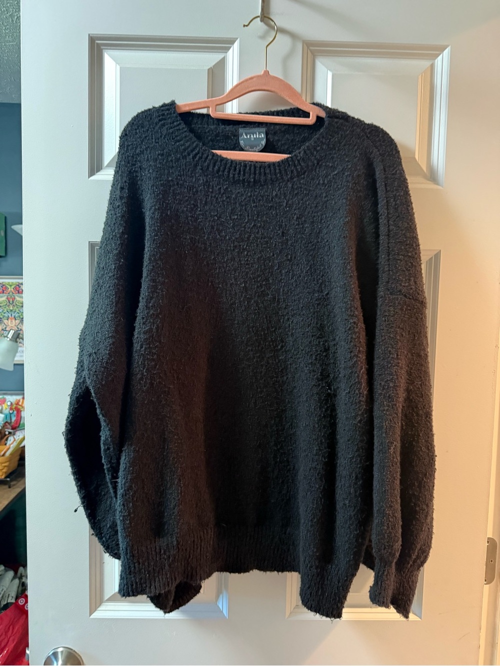 ARULA Women's Black Crewneck Pullover Sweater